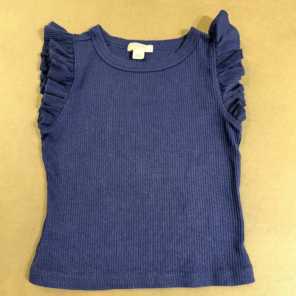 Crewcuts Girls Ribbed Ruffle Tank Top Navy Blue Size XS 4-5 Cotton Summer Shirt